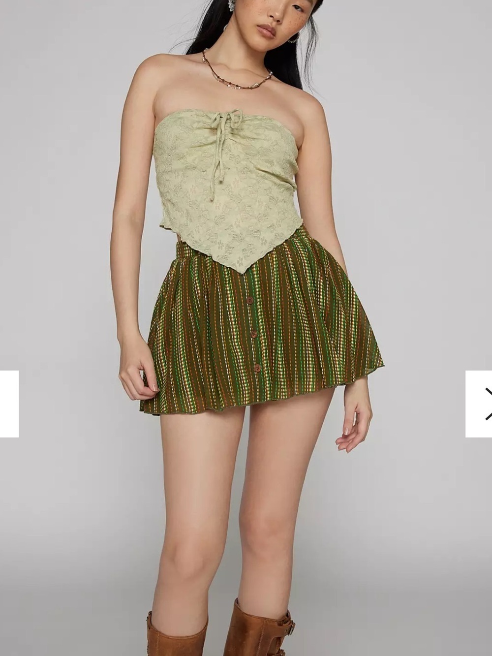 Kimchi Blue Urban Outfitters Green Boho Mini Skirt M | Button Front Cotton NWOT